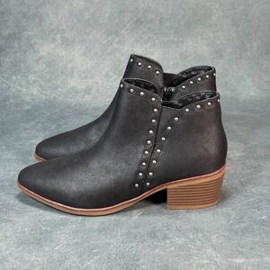 Studded Ankle Boots Women's Black Faux Leather Block Heel Zipper Closure